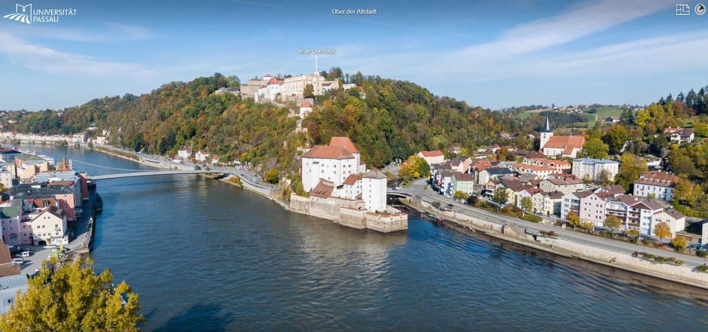 Campustour Screenshot: Über dem Dreiflüsseeck, Blick nach Nordwesten