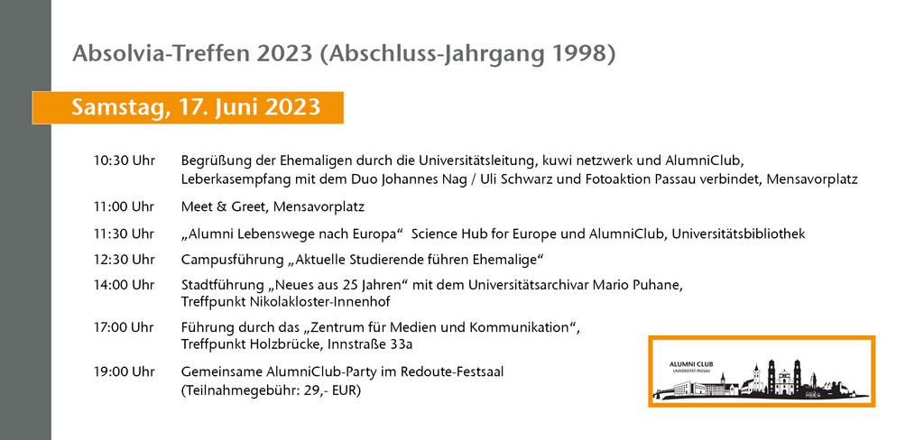 Programm und Einladung zum Absolviatreffen 2023