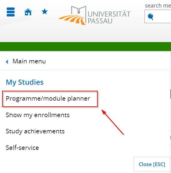 Screenshot programme module planner