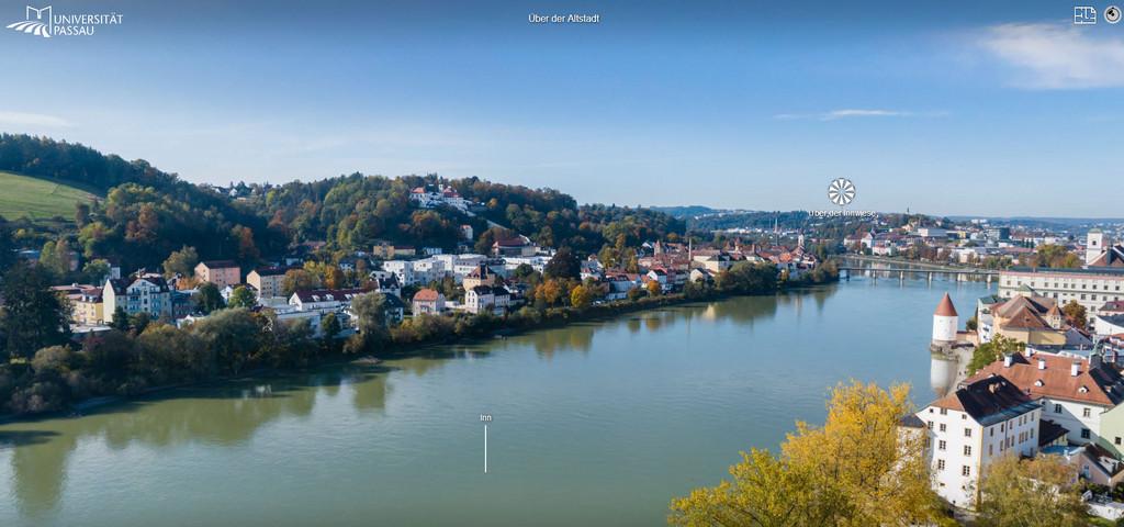 Campustour Screenshot: Über dem Dreiflüsseeck, Blick nach Südwesten