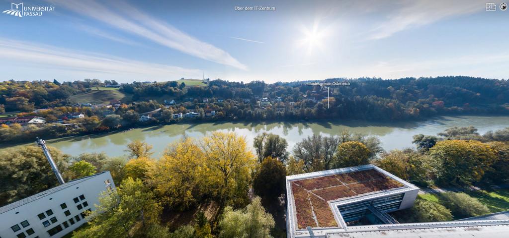 Campustour Screenshot: Luftaufnahme über dem ITZ, Blick nach Süden