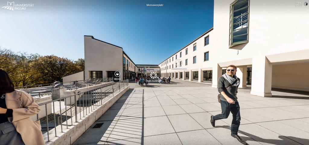 Screenshot from campus tour: looking West in library plaza