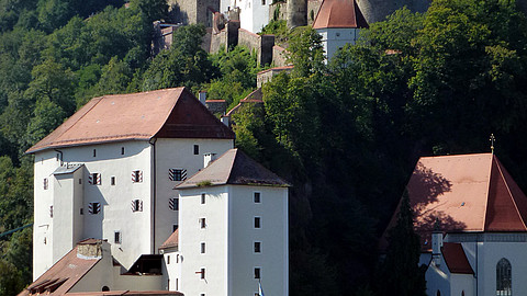 The upper and lower sections of the castle