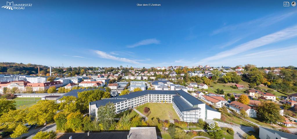 Campustour Screenshot: Luftaufnahme über dem ITZ, Blick nach Norden