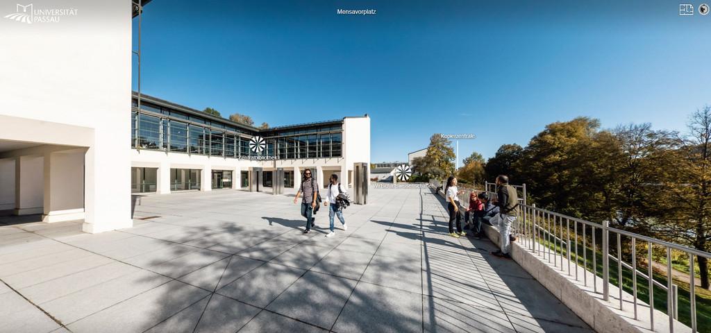 Screenshot from campus tour: looking East in library plaza