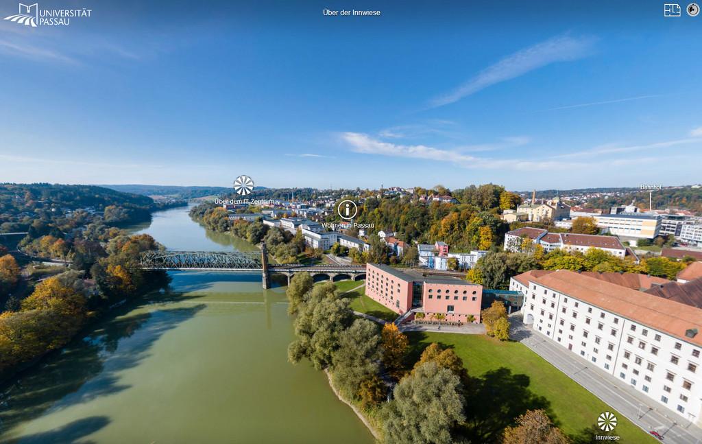 Screenshot der Campustour, Blick auf westliche Campushälfte und Spitzberg