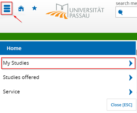 Screenshot Menu My Studies